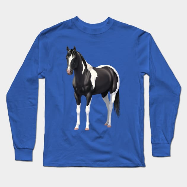 Beautiful Black Pinto Quarter Horse Paint Stallion Long Sleeve T-Shirt by csforest